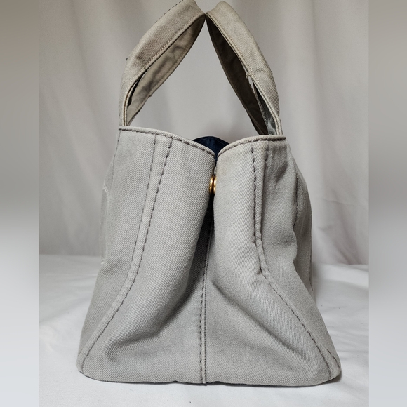 Prada Canapa denim hand tote medium size. Handles has slight discoloration. - Picture 3 of 16